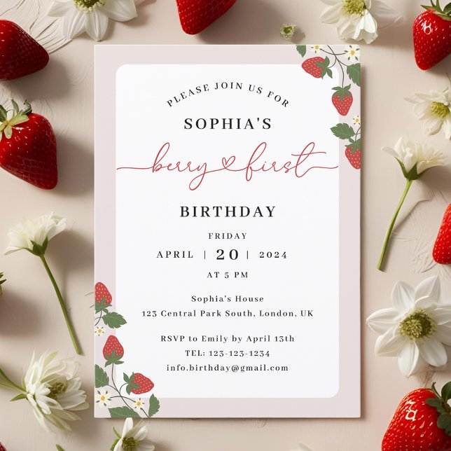 Invitation Rustic Elegant Girl's Berry Premier anniversaire (Créateur téléchargé)