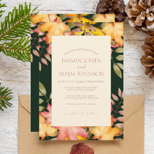Invitation Rustic Emerald Green Automne Feuilles Mariage