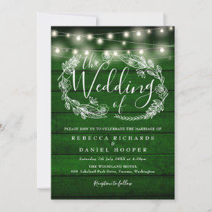 Invitation Rustic Emerald Green String Lights Mariage photo