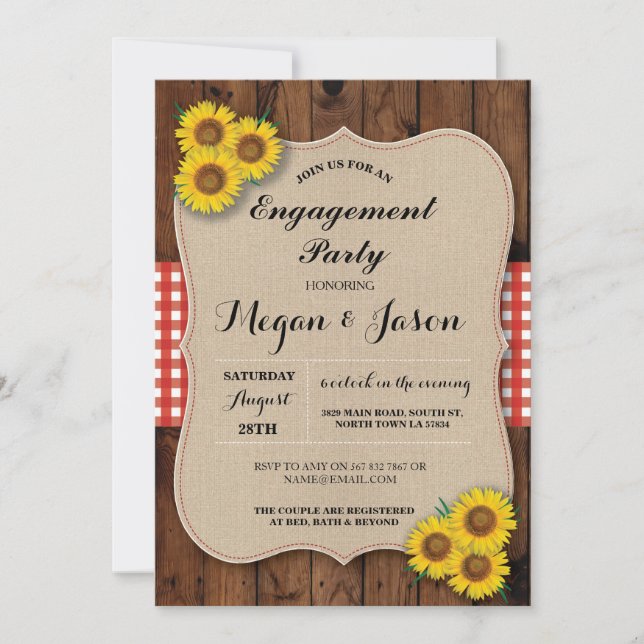 Invitation Rustic Engagement Partie Douche tournesol Invitati (Devant)