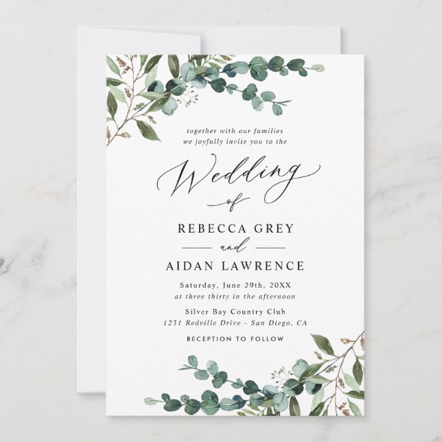 Invitation Rustic Eucalyptus Greenery All-in-One Wedding (Devant)