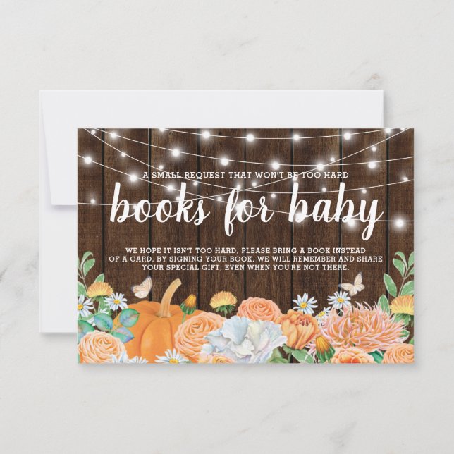 Invitation Rustic Fall Citrouille Baby shower Apportez un liv (Devant)