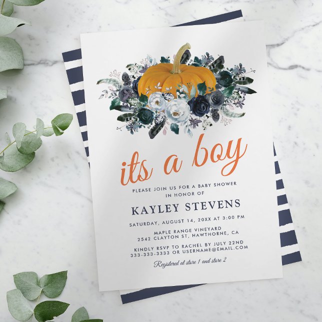 Invitation Rustic Fall Citrouille Floral Boy Baby shower (Créateur téléchargé)
