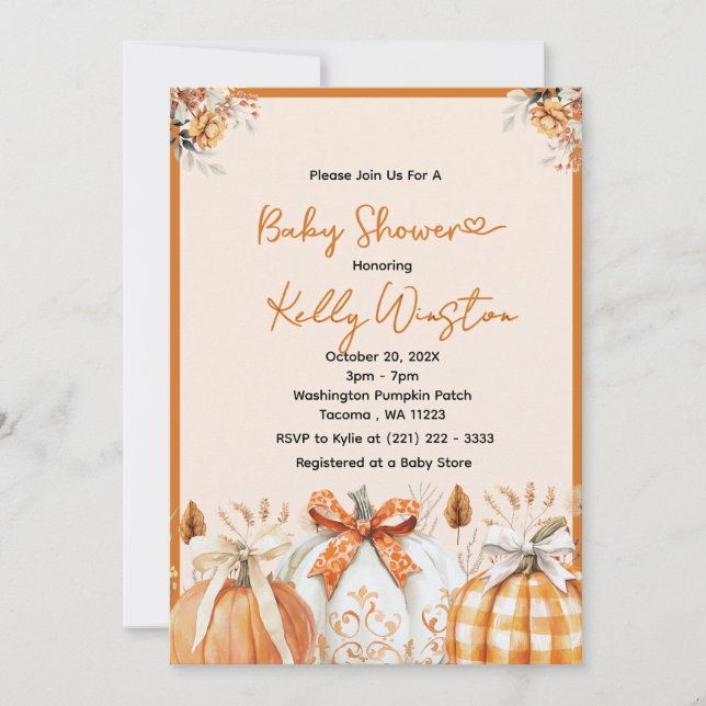Invitation Rustic Fall Citrouille Neutral Farmhouse Baby show (Devant)