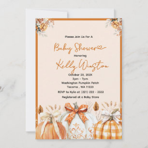 Invitation Rustic Fall Citrouille Neutral Farmhouse Baby show
