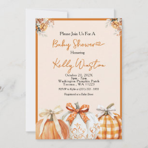 Invitation Rustic Fall Citrouille Neutral Farmhouse Baby show