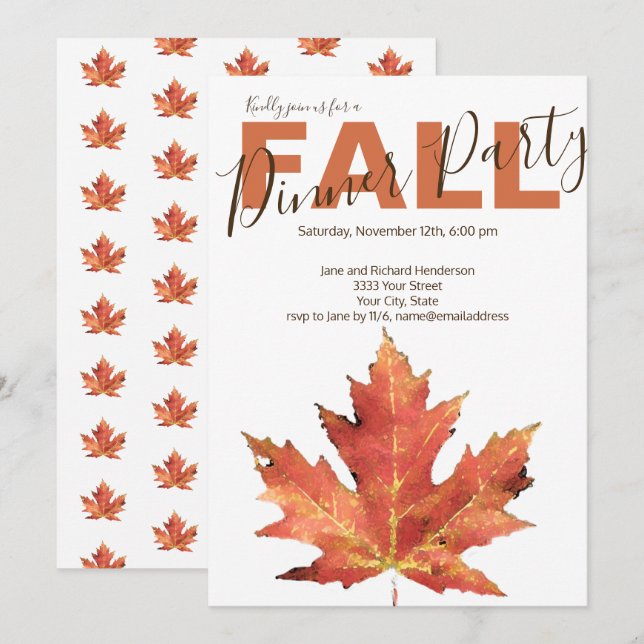 Invitation Rustic Fall Dinner Party (Devant / Derrière)