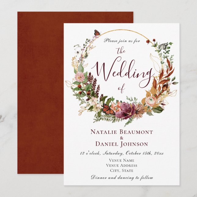 Invitation Rustic Fall Floral & Botanique Mariage (Devant / Derrière)