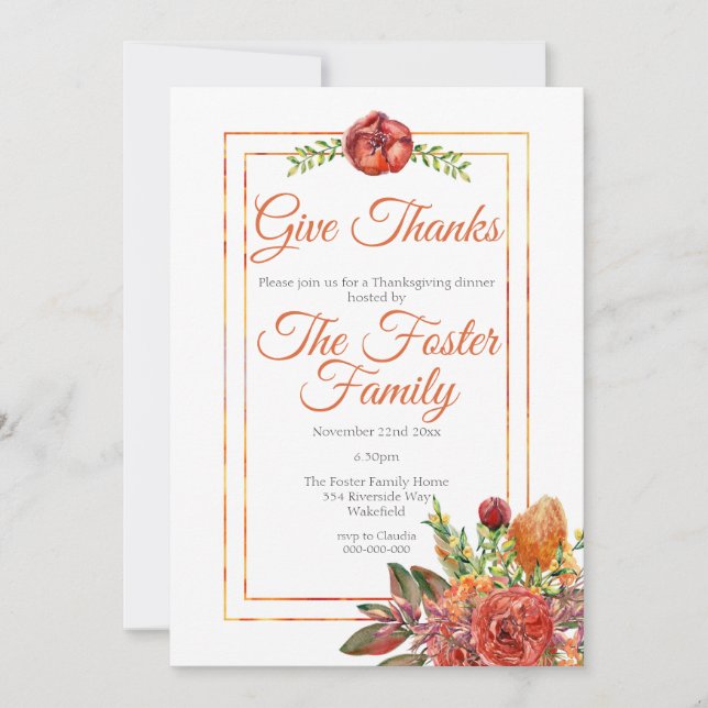 Invitation Rustic Fall Foliing Thanksgiving Dîner (Devant)
