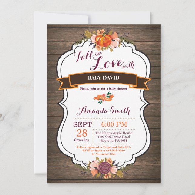 Invitation Rustic Fall in Love Citrouille Baby shower Invitat (Devant)