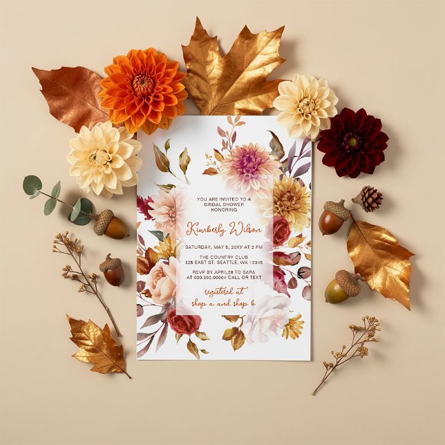Invitation Rustic Fall in Love Fall Floral Bridal Shower (Rustic Fall in Love Fall Bridal Shower Invitation)