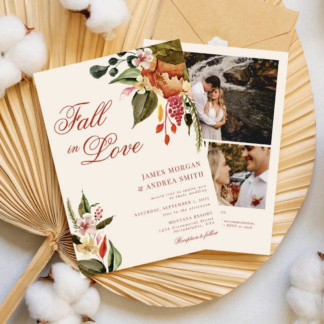 Invitation Rustic Fall in Love Floral Mariage Photo Code QR (Créateur téléchargé)