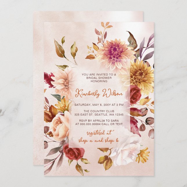 Invitation Rustic Fall in Love Pumpkins Fall Bridal Shower (Devant / Derrière)