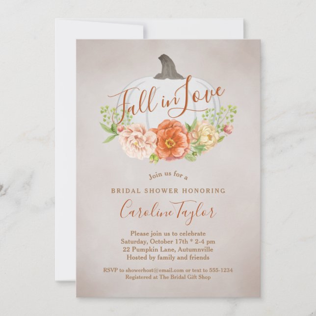 Invitation Rustic Fall in Love White Citrouille Fête des mari (Devant)