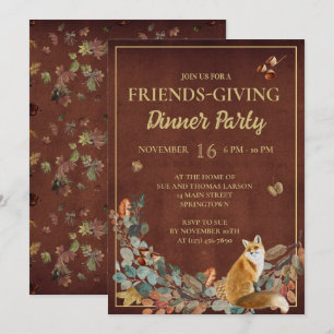 Invitation Rustic Fall Leaves et Fox FriendsDînerDonnant