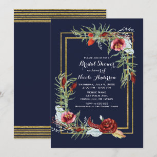 Invitation Rustic Fall Marsala Floral Navy Fête des mariées o