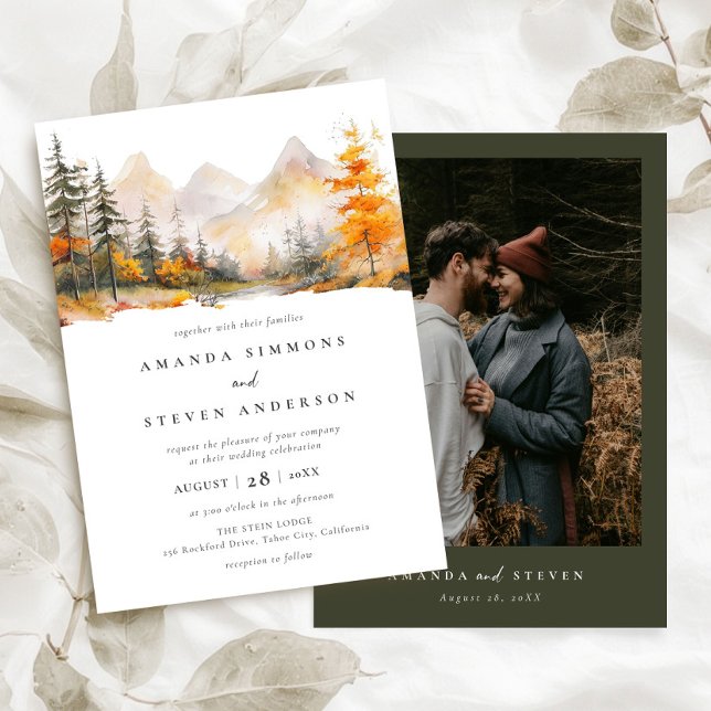 Invitation Rustic Fall Mountain Pine Forest Mariage photo (Créateur téléchargé)