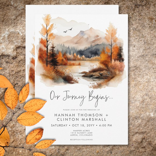 Invitation Rustic Fall Mountain Scene Mariage d'aquarelle (Rustic Fall Mountain Scene Watercolor Wedding Invitation)