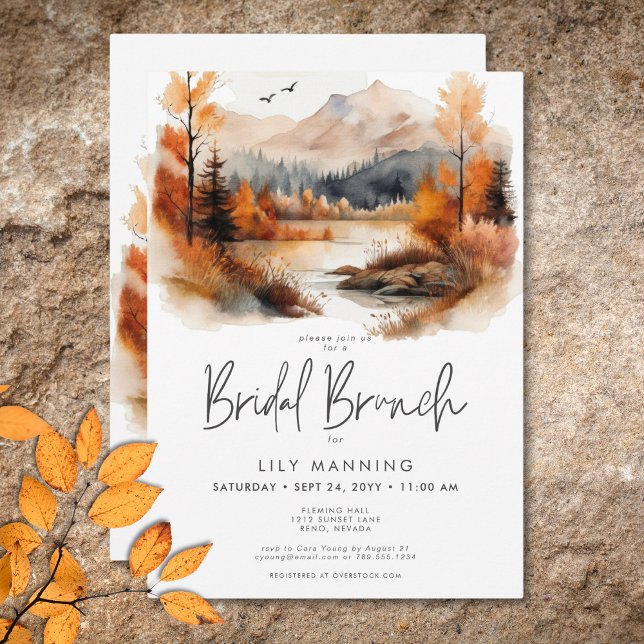 Invitation Rustic Fall Mountain Watercolor Brunch nuptial (Rustic Fall Mountain Watercolor Bridal Brunch Invitation)