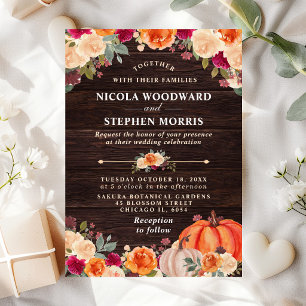 Invitation Rustic Fall Orange Citrouille Floral Mariage