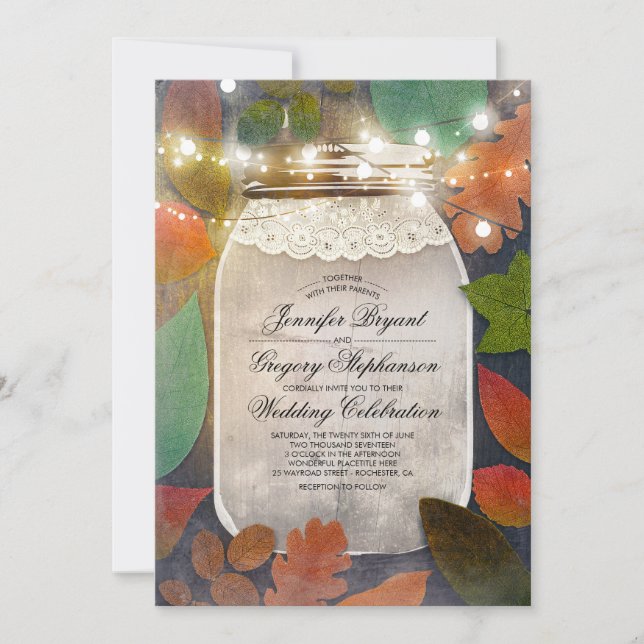 Invitation Rustic Fall quitte Mason Jar String Mariage (Devant)