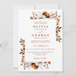 Invitation Rustic Fall Terracotta Floral Moderne Mariage