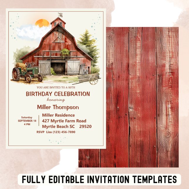 Invitation Rustic Farm 50e anniversaire Tractor Party (Créateur téléchargé)