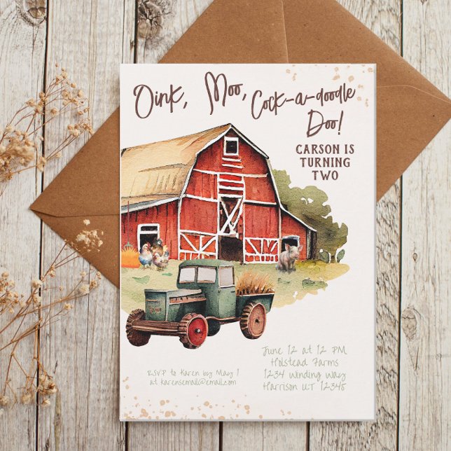 Invitation Rustic Farm Animal Tractor Garçons Anniversaire (Créateur téléchargé)