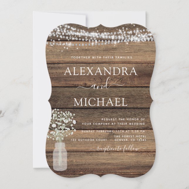 Invitation Rustic Farmhouse Baby's Breath Jar Mariage (Devant)