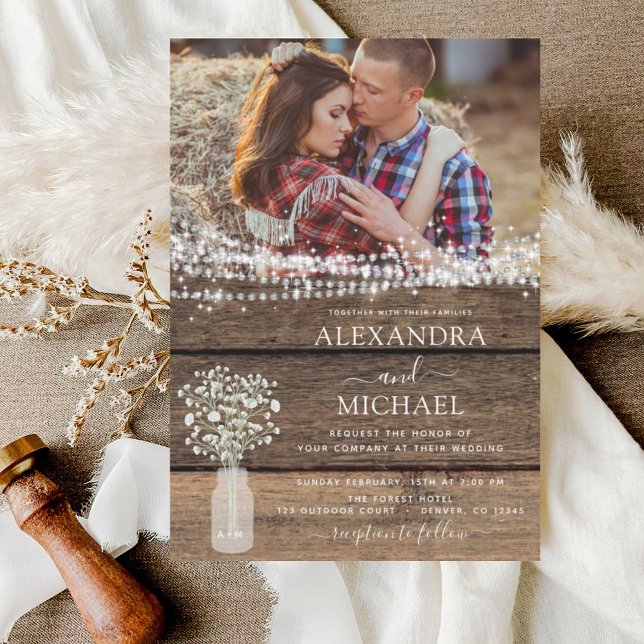 Invitation Rustic Farmhouse Baby's Breath Jar Mariage (Créateur téléchargé)