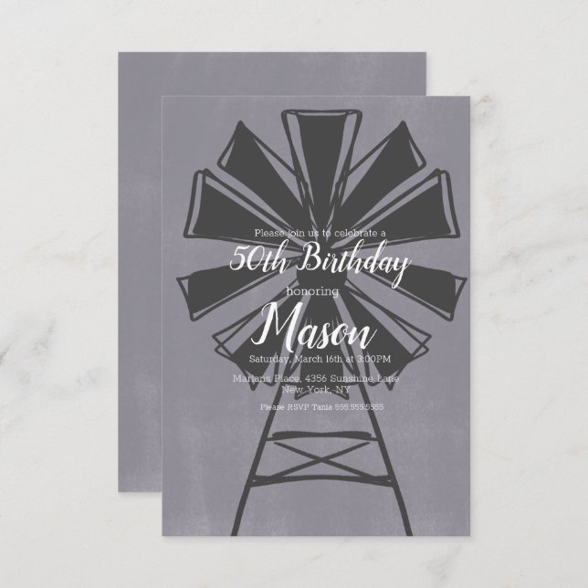 Invitation Rustic Farmhouse Windmill 50e anniversaire (Devant / Derrière)
