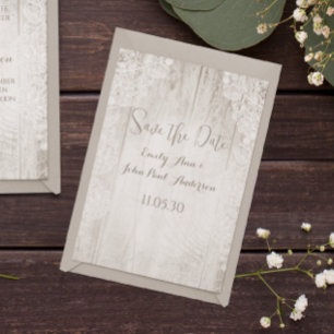 Invitation Rustic Faux Lace Grange Bois Mariage Enregistrer l