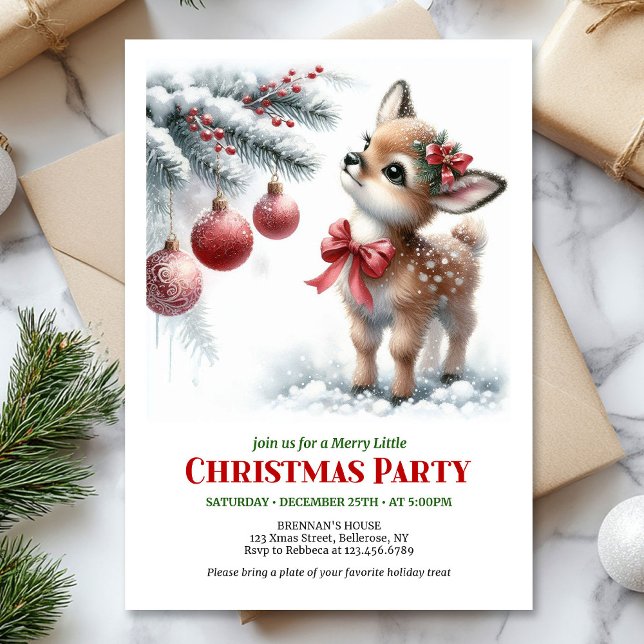 Invitation Rustic fawn snowy forest serene scene Christmas  (Rustic fawn snowy forest serene scene Christmas invite

)