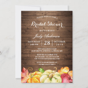 Invitation Rustic Feuille bois Citrouille Fête des mariées d'