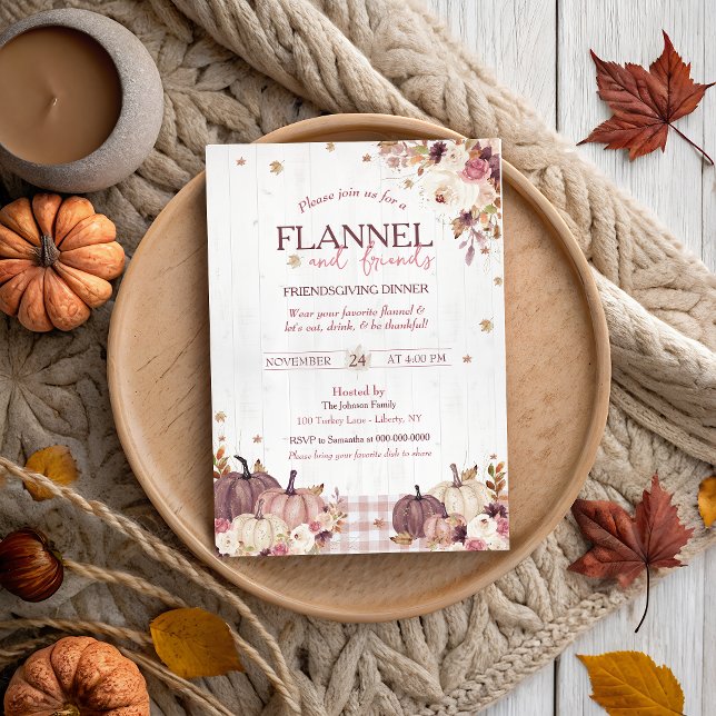 Invitation Rustic Flannel et amis Thanksgiving Party (Créateur téléchargé)