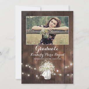 Invitation Rustic Floral Mason Jar Photo Graduation Party