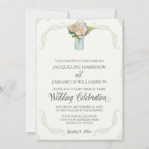 Invitation Rustic Floral Mason Jar Roses Script Typography