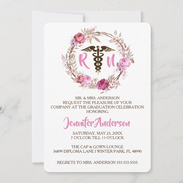 Invitation Rustic Floral Nursing School (Devant)
