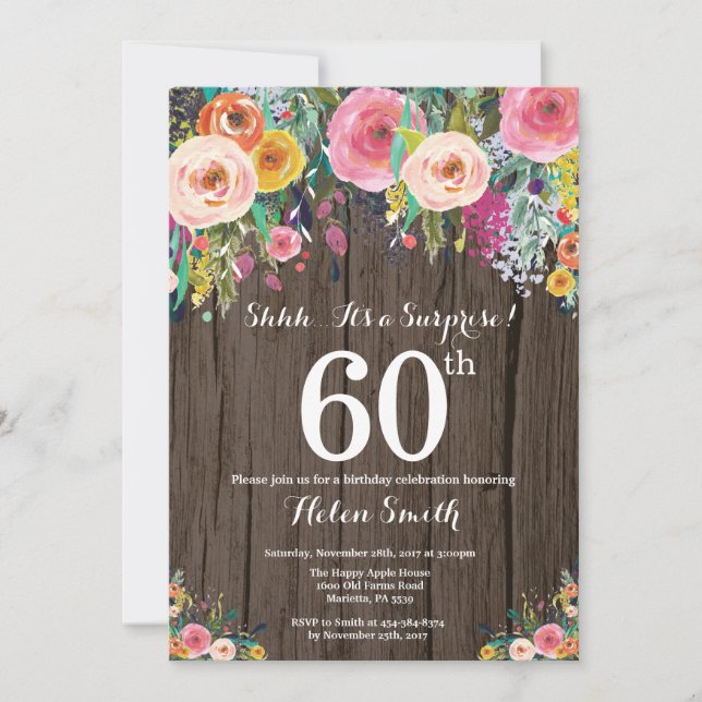 Invitation Rustic Floral Surprise 60e anniversaire (Devant)