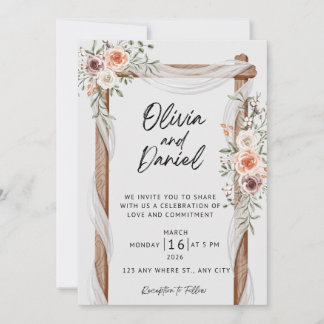 Invitation Rustic Floral Wedding Invitation, Elegant Boho Wed