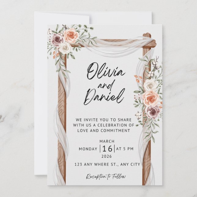 Invitation Rustic Floral Wedding Invitation, Elegant Boho Wed (Devant)