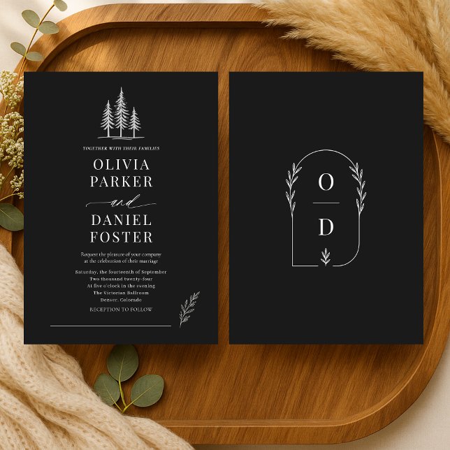 Invitation Rustic Forest Elegant Line Art  Wedding (Créateur téléchargé)