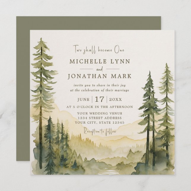 Invitation Rustic Forest Evergreens Mariage chrétien (Devant / Derrière)