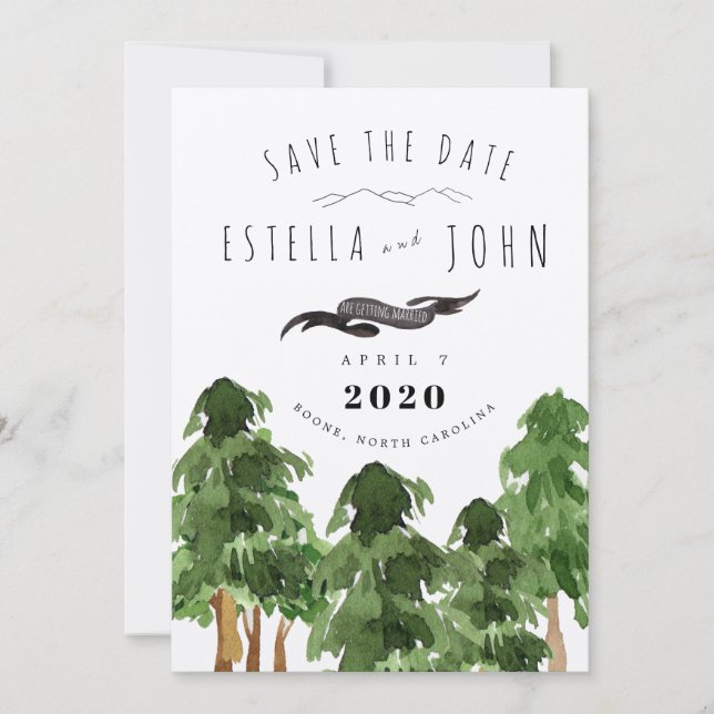Invitation Rustic Forest Mountain Sauvez la date Mariage (Devant)