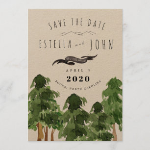 Invitation Rustic Forest Mountain Sauvez la date Mariage