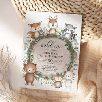 Rustic Forest Woodland Animals Wild One Birthday