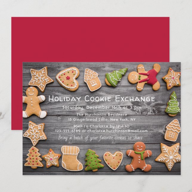 Invitation Rustic Gingerbread Holiday Cookie Exchange (Devant / Derrière)