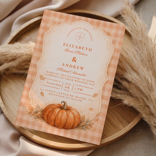 Invitation Rustic Gingham Pumpkin Fall Wedding (Créateur téléchargé)