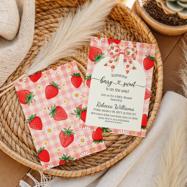 Invitation Rustic Gingham Strawberry Berry Sweet Baby Shower (Créateur téléchargé)
