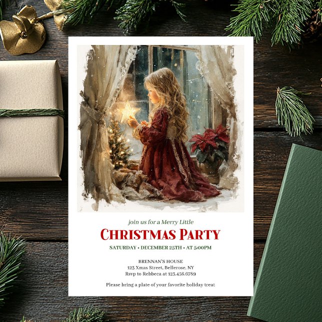 Invitation Rustic girl awaits Santa printable Christmas  (Rustic girl awaits Santa printable Christmas invite)